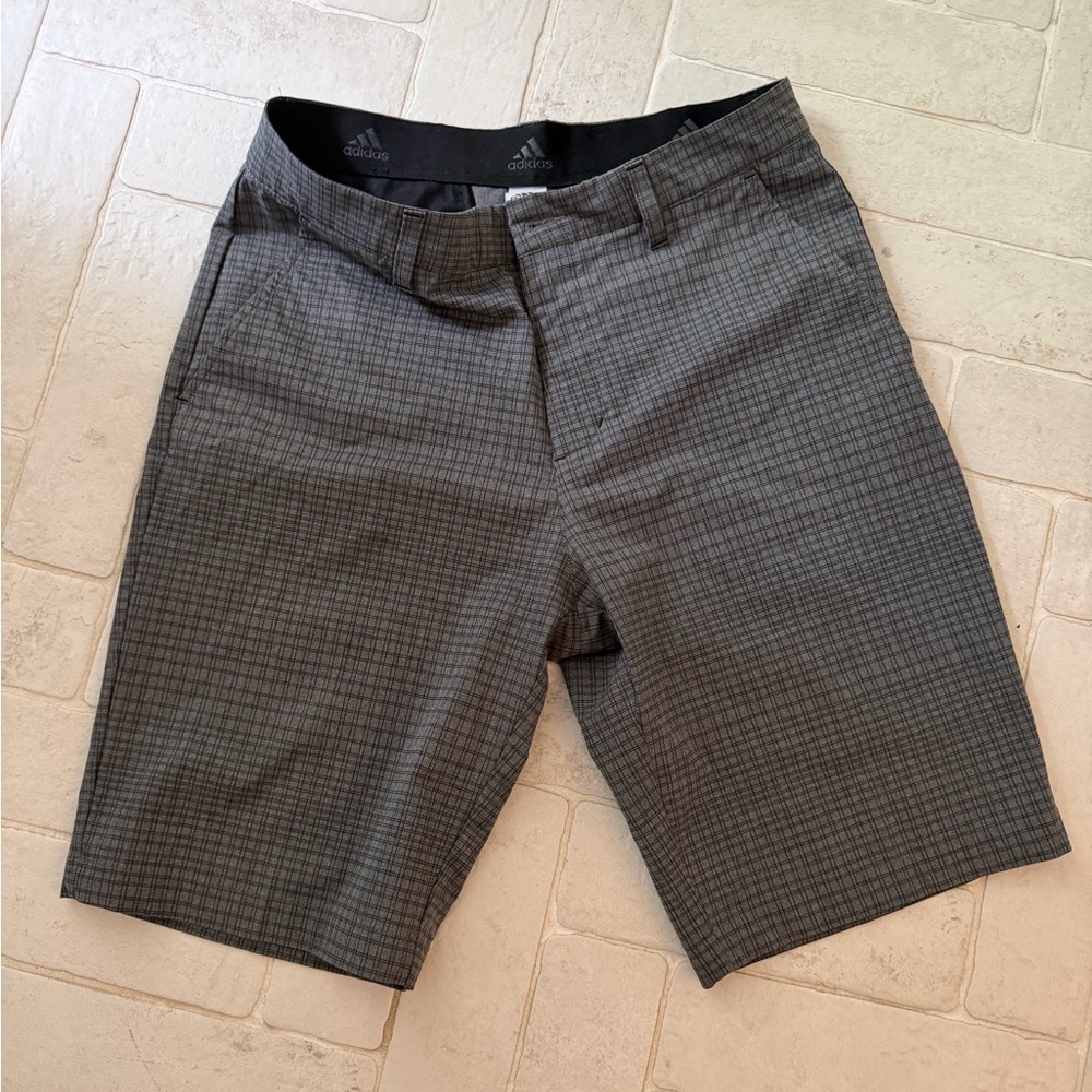 adidas Men’s Charcoal Micro-Check Flat Front Shorts